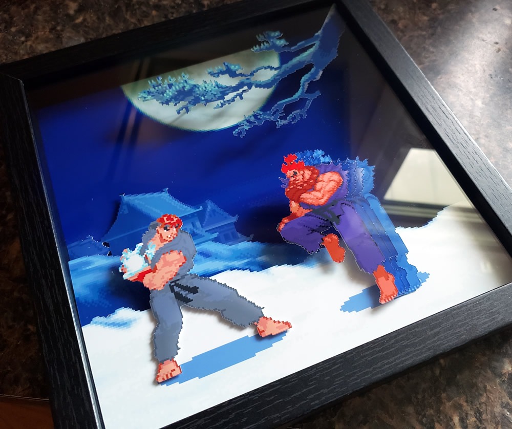 Street Fighter Alpha 2 (Evil Ryu vs. Shin Akuma) - 3D Shadow Box Frame (9  x 9)