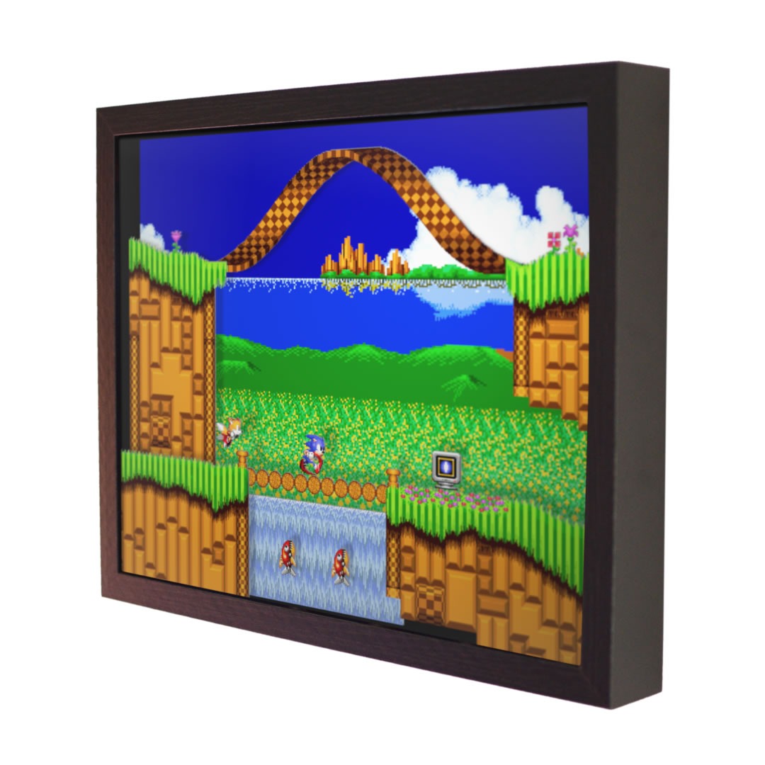 Sonic the Hedgehog 2 (Emerald Hill Zone) – 3D Shadow Box Frame (11″ x